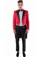  Button Closure Red Prom Perfect for Prom Tuxedo With Tails - Tailcoat Tuxedo - men's Tailcoat