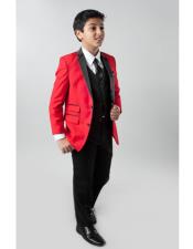  3 Piece Red Slim Fit 4 Button Vest Toddler Suits for Weddings