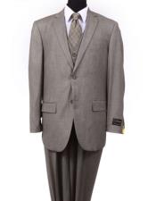 3 ~ Three Piece  2 button Vested Pleated Pants Taupe ~ Dark Tan Wedding / Prom ~ Earth Wool Suit toned