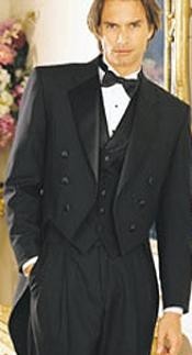  Dark color black Six Button Notch Collared Jacket Long Tail Tuxedo - Long TailCoat