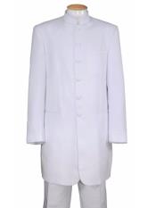  Two Piece White Online Indian Wedding Outfits ~ Mandarin ~ Nehru Collar Jacket Collarless Style 6 Button Long Blazer ~ Suit Jacket