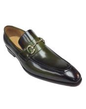  Leather Fashionable Slip On Style Green With Top Silver Buckle Carrucci Shoe - Mens Green Dress Shoes