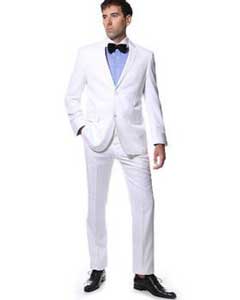  Classic Basic Solid Plain White Color Two Piece Inexpensive ~ Cheap ~ Discounted Clearance Sale Extra Slim Fit Suit