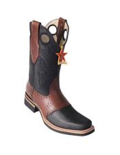  Black & Brown Square Formal Shoes For Men Toe Dress Cowboy Los Altos Boots Cheap Priced For Sale Online With Saddle Rubber Sole Handmade