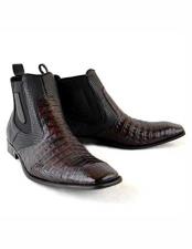  Crocodile Skin Square Toe Formal Shoes For Men Black Cherry Leather Sole Short Boots