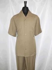  5 Buttons  Short Sleeve Tan outfits walking Shirt With Pant Combo