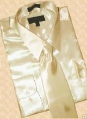  Satin Tan - Beige Dress Cheap Fashion Clearance Shirt Sale Online For Men Tie Hanky Combo 