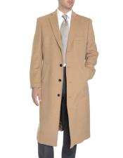  Ankle length Tan 4 Buttons Wool Cashmere Blend Overcoat Top Coat