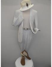  White Seersucker Suit - White On White Stripe 2 Button Summer Suit 