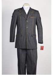 men's Denim Jean 3 Button 2 Piece Black Suit