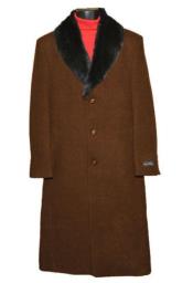  Fur Collar Brown Three Button Closure Big and Tall Large Man ~ Plus Size Trench Coat Raincoats Long men's Dress Topcoat -  Winter coat 4XL 5XL 