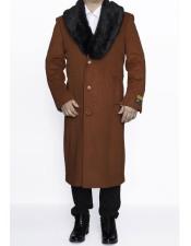 Overcoat Removable Fur Collar Rust Big and Tall Large Man ~ Plus Size Three Button Long men's Dress Topcoat -  Winter coat 4XL 5XL 6XL 
