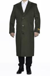  3 Button Full Length Wool Dress Ankle length Top Coat/Overcoat In Dark Olive Green - Mens Topcoat