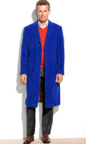  Royal Blue 3 Button  95% Wool Overcoat ~ Long men's Dress Topcoat -  Winter coat