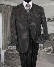  TS-35 pronounce visible Chalk Pronounce Three buttons COLOR Dark Charcoal Masculine color WITH PINSTRIPE - Mens Three Piece Suit - Vested Suit