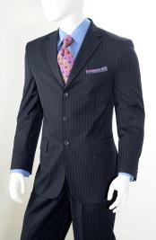  Albeto Nardoni 3 Buttons Navy Blue Pinstripe Wool Three Buttons Style Suit Pleated Pants 