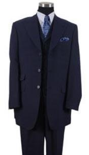 Peak Collared 3 Piece Suits Ticket Pocket Vested Three buttons Wide Leg 22Inch Suit Pants Navy - Dark Blue Suit Color