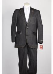  men's Denim Jean Black 2 Button  Suit