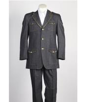 men's Safari Military Style 2 Button Black Online Indian Wedding Outfits ~ Mandarin ~ Nehru Collar Jacket Collarless Style Suit