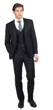  Men's 2 Button Three Piece TR Blend Suit Black Wedding / Prom