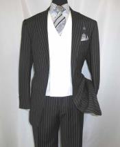  Men's 2 Button Side Vent Pinstripe Double Breasted 3 ~ Three Piece Shawl Collar Black Wedding / Prom Vested Suit