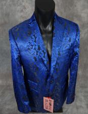  Slim Fit 2 Button  Floral ~ Flower Paisley Blue Fancy Party Best Cheap Blazer Suit Jacket For Affordable Cheap Priced Unique Fancy For Men Available Big Sizes on sale Men Affordable Sport Coats Sale