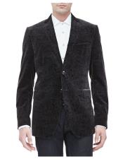  Black Paisley Velvet ~ Velour Blazer Sport Coat Jacket Two Button 