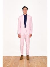    Pink Linen For Beach Wedding outfit 2 Button Suit