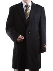  Men's Three Quarter Length Wool/Cashmere 2 Buttons Luxury Long men's Dress Topcoat -  Winter coat Black