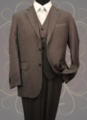  Classic 3 - Three Piece Two buttons Dark Charcoal Masculine color Mini Pinstripe - Stripe Vested Side Vents Wool fabric Notch Collared suit 