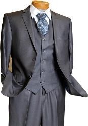  3 ~ Three Piece Vested Two buttons Grey on Grey Pinstripe Inexpensive ~ Cheap ~ Discounted Clearance Sale Extra Slim Fit Prom Suit 