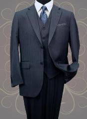  Classic 3 Piece Suits Two buttons Navy single Pleated creased pants - Dark Blue Suit Color