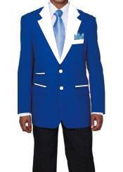  2 Buttons Royal Blue and White Lapel Vested 3 Pieces Tuxedo  Best Cheap Blazer Suit Jacket~ Suit Jacket For Men Affordable Cheap Priced Unique Fancy For Men Available Big Sizes on sale Affordable Sport Coats Sale