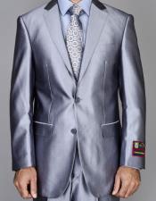 Brand : Giorgio Fiorelli Suit Shiny Two Buttons Authentic Giorgio Fiorelli Brand Silver Grey suits Flat Front Pants