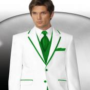 Two Buttons White With Green Tuxedo