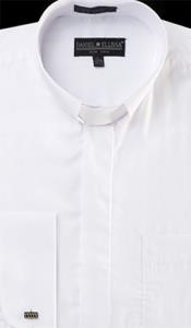  Banded Collar Clergy dress Cheap Fashion Clearance Shirt Sale Online For Men Indian Wedding Outfits ~ Mandarin ~ Nehru Collar Jacket Collarless Style - French Cuff White 