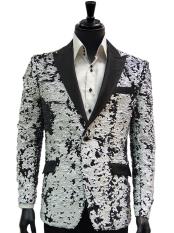  White and Black Two Toned Sequin Glitter Dinner Jacket Best Cheap Blazer ~ Suit Jacket Fo