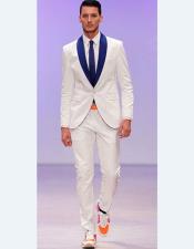  All Off White Or Ivory Cream And Navy Blue Or Royal Blue Shawl Lapel Prom ~ Wedding Groomsmen Tuxedo Suit Jacket 