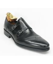  Fashionable men's two tone wingtip dress shoes ~ Spectator Toe Black Double Buckle Style Carrucci Shoes