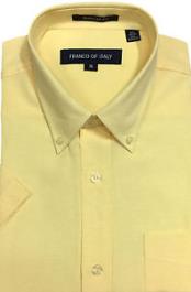  Basic Button Down Oxford Dress Cheap Fashion Clearance Shirt Sale Online For Men Soft Yellow Short Sleeve Summer Wear