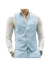  Light Blue 4 Button Casual Suit Groomsmen - men's Vest ~ Waistcoat ~ Waist coat & Pants Set Packa