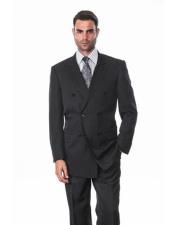Double Breasted Black Shadow Stripe Ton One Tone Conservative Pinstripe Side Vents Suit