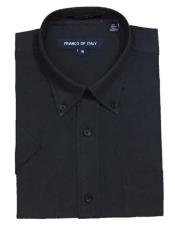  Button Down Short Sleeve Black Shirts Cotton Blend Oxford