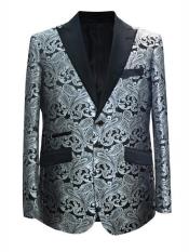 Trendy Unique Prom Blazer ~ Suit Jacket Big Sizes Grey ~ Gray Silver Black / White + Matching Bow Tie Sparkly Floral ~ Flower Two Toned Available