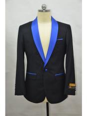 Flap Two Pockets Shawl Lapel Affordable Cheap Priced Unique Fancy For Men Available Big Sizes on sale Four Button Cuff Black-RoyalBlue Blazer