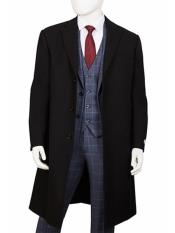  men's Three Button Wool ~ Poly Blend Black Overcoat
