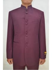 men's Eight Button Mandarin Banded Collar - Burgundy Suit