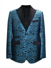  Unique Patterned Print Floral Tuxedo Flower Jacket Prom Custom Celebrity Modern Tux Blue ~ Turquoise ~ Aqua Cheap men's Printed