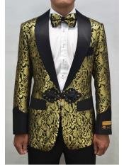  Unique Patterned Print Floral Tuxedo Flower Jacket Gold ~ Black Cheap men's Printed Prom Custom Celebrity Modern Tux