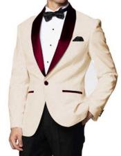  men's Ivory  Affordable Cheap Priced Unique Fancy For Men Available Big Sizes on sale One Button Burgundy Shawl Lapel Blazer